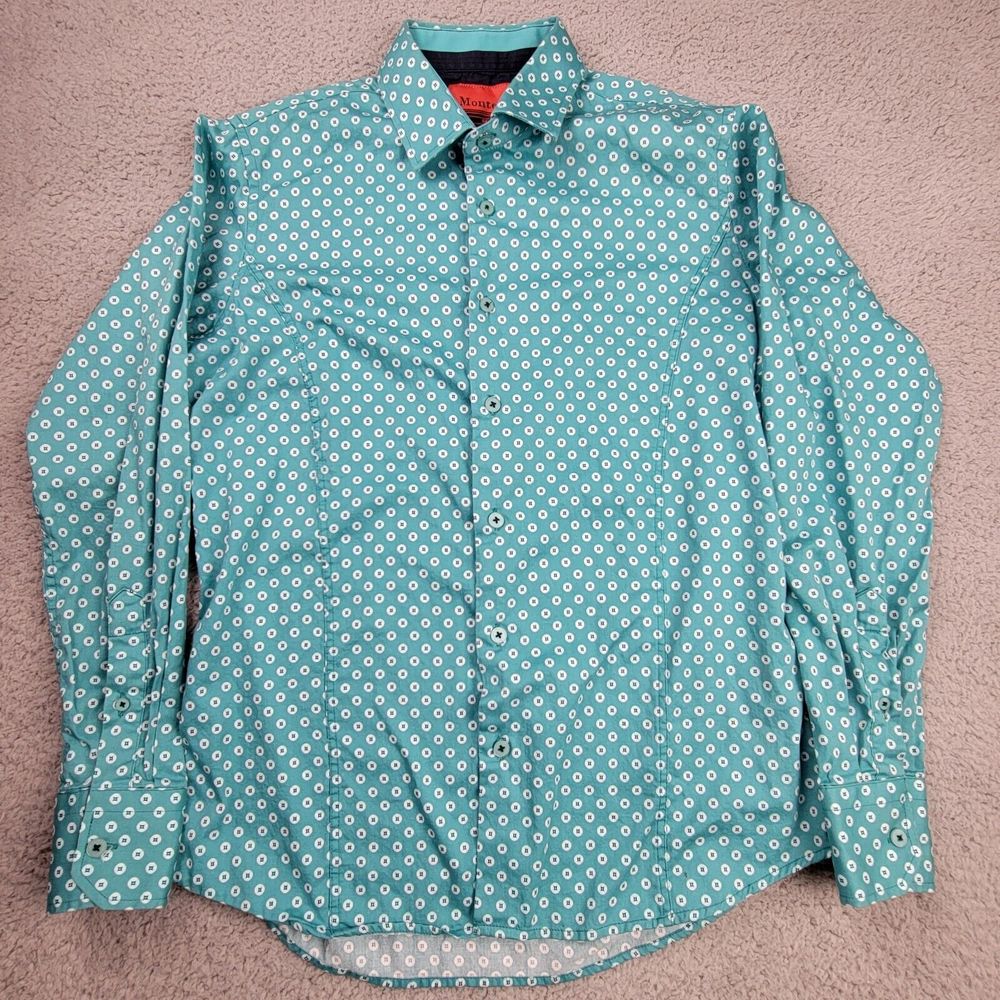 Montero Mens Long Sleeve Cotton Teal Button Up Shirt Size Medium